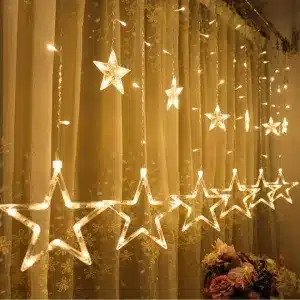 Golden Big Star Curtain Light – 12 Hanging Stars