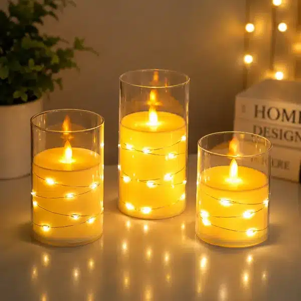 Flameless Pillar Candle String Light – 3 Pcs Set