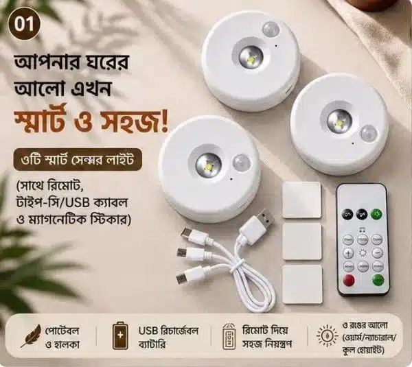 Smart Motion Sensor LED Cabinet Light – Rechargeable USB Light with Remote